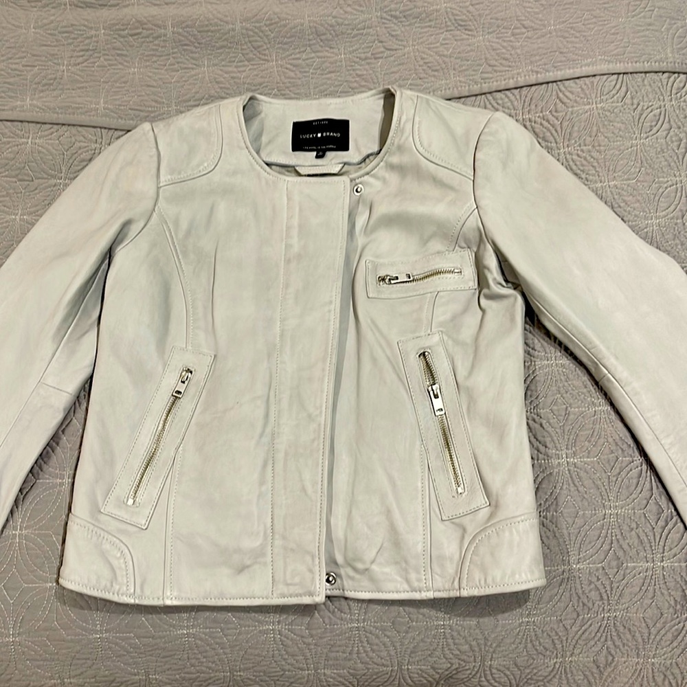 Lucky Brand Light Gray Never worn Soft Leather Jacket